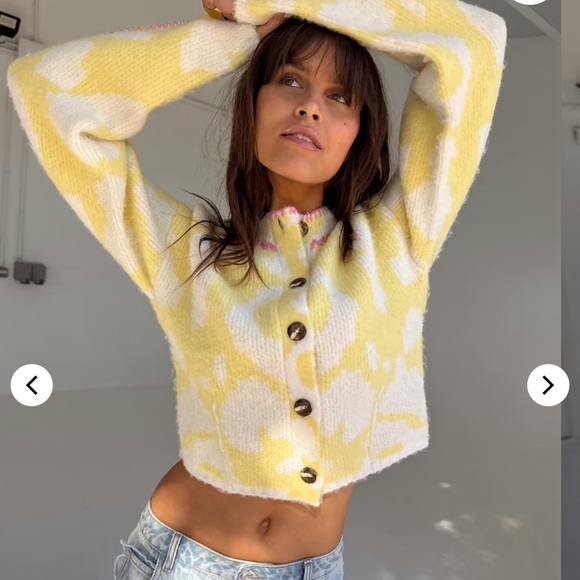 Never Fully Dressed Yellow Zizi Cardigan with Pink Trim NWOT - Picture 2 of 4